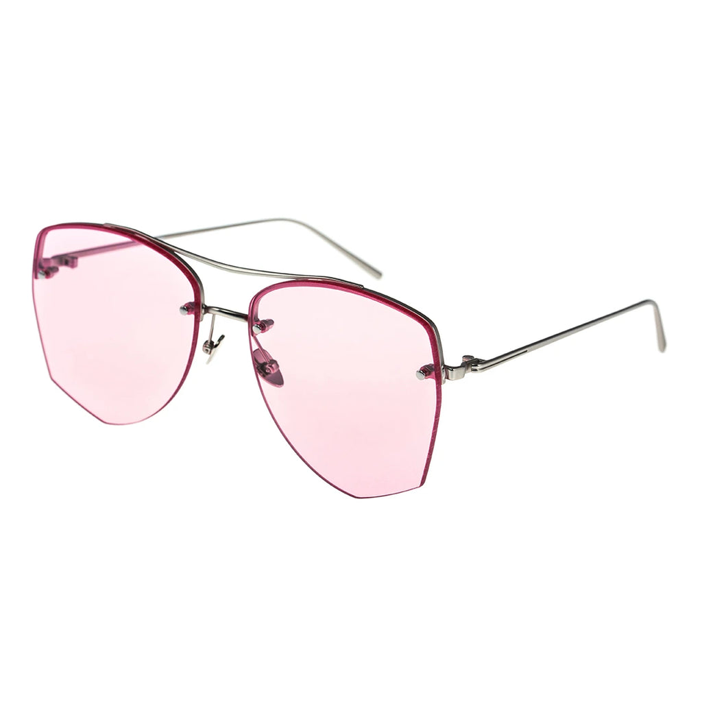 MYTH GREECE DEMETER geometric rimless pink mirrored sunglasses double bridge and metal frame sunglasses mens and womens